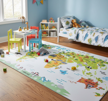 Vinyl teppich weltkarte mit englischem tierdesign - TenStickers