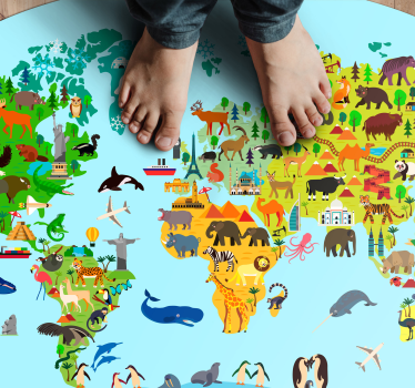 Vinylteppich Kinder Fauna und vegetation weltkarte vinyl teppich - TenStickers