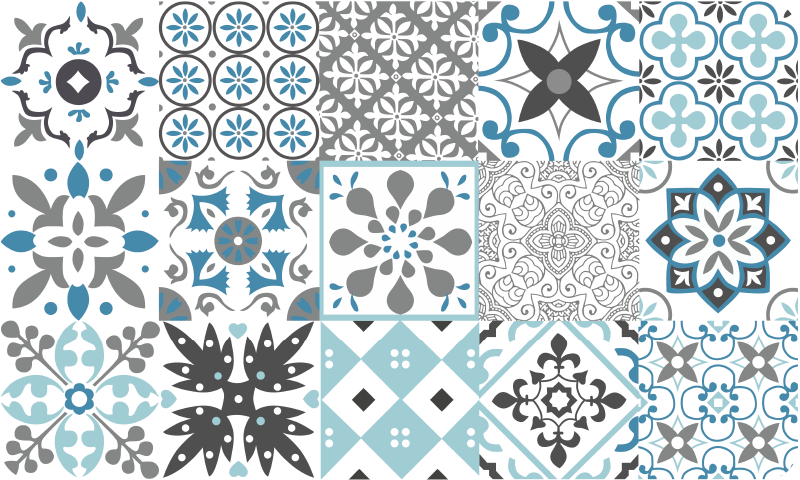 Vinyl Teppich Küche blaues mosaik - TenStickers