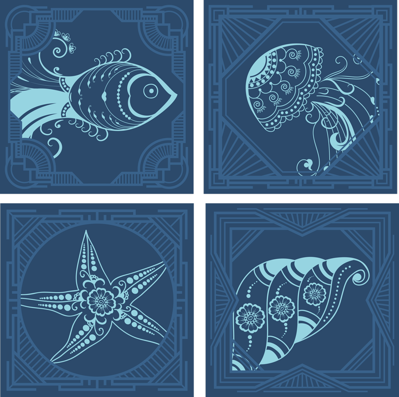 Vinyl teppich tiere mit blauen ornamentfliesen - TenStickers