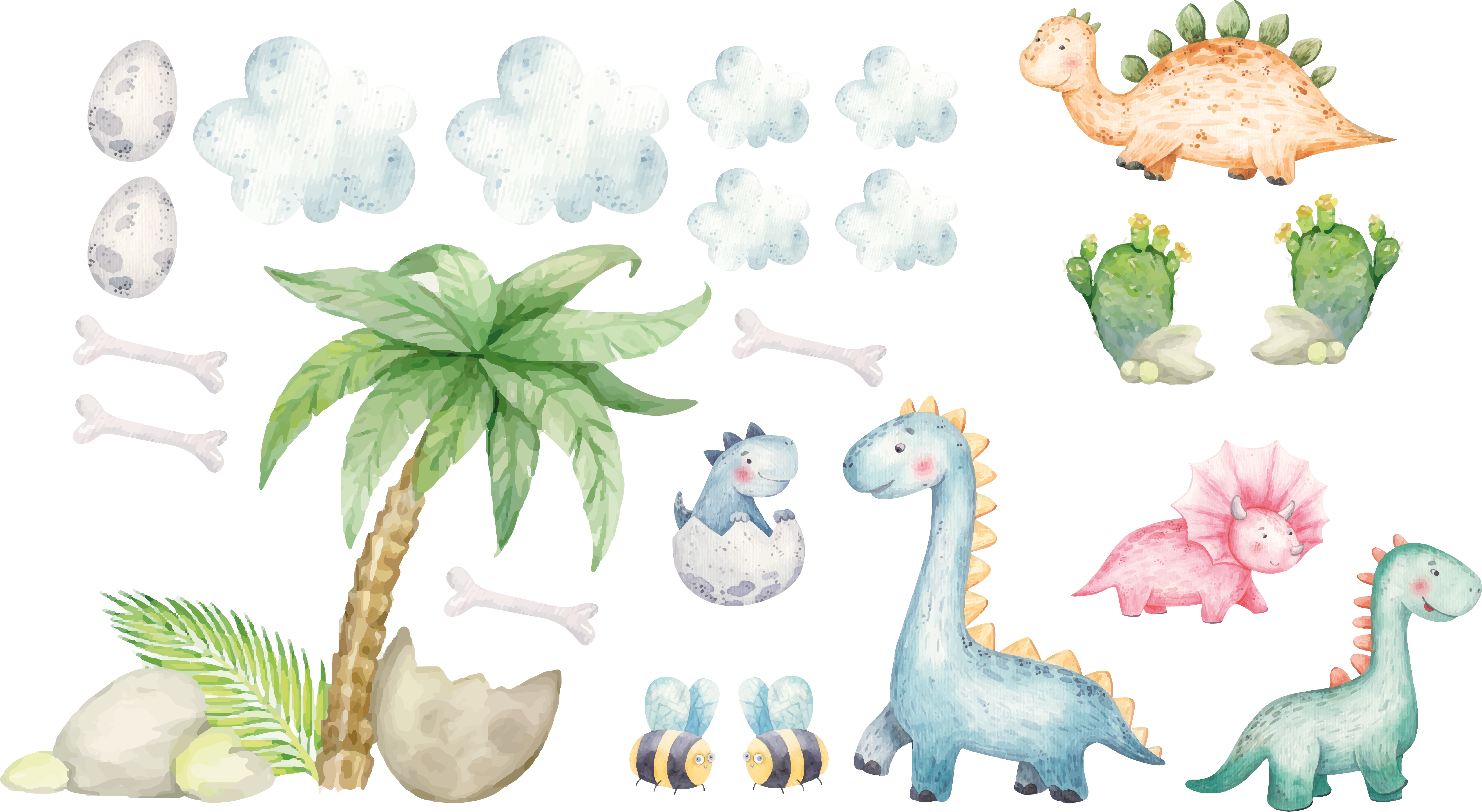 Vinyl teppich tiere mit süßen aquarell-dinosauriern - TenStickers