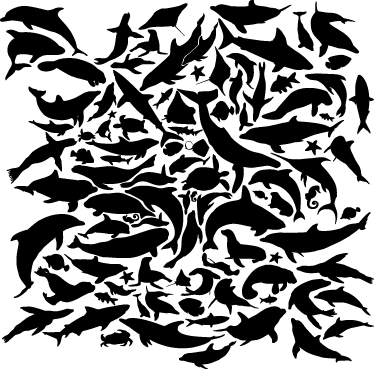 Vinyl teppich tiere marine schwarze tiere - TenStickers