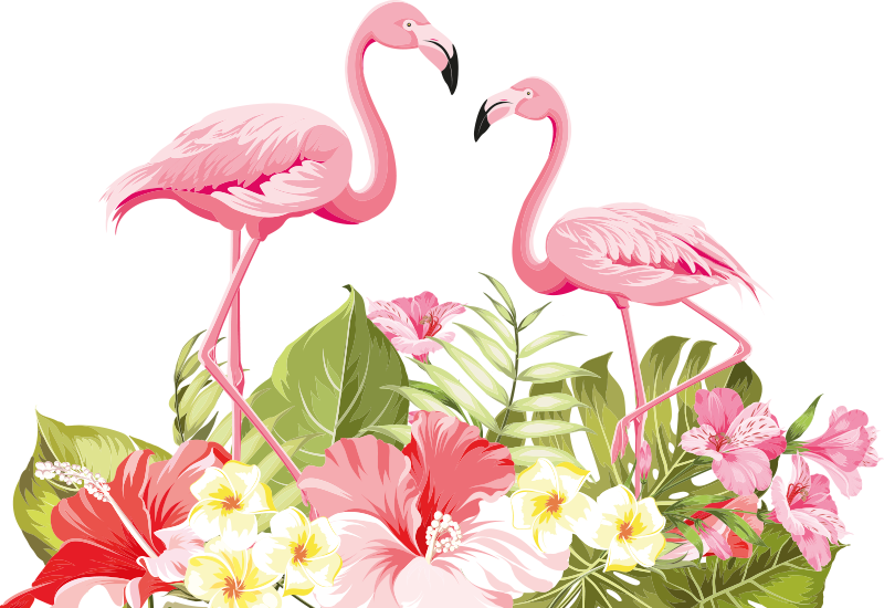 Vinyl teppich tiere mit tropischem blumenflamingo - TenStickers