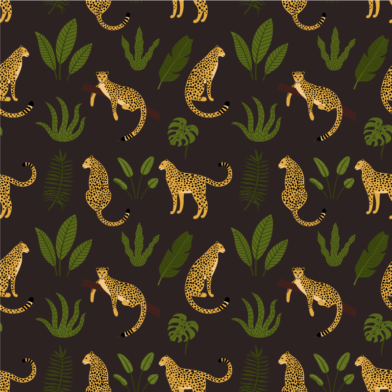 Vinyl teppich tiere im dunklen botanischen leopardenmuster - TenStickers