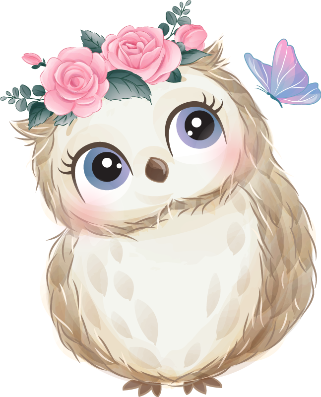 Vinyl teppich tiere mit baby eule und blumen - TenStickers