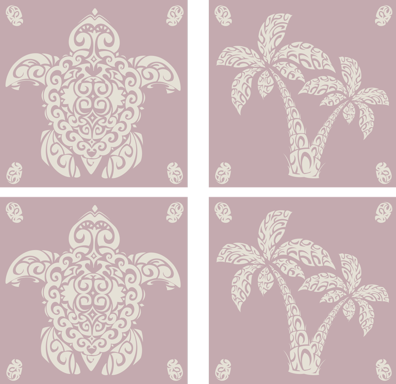 Vinyl teppich tiere hawaiianische schildkröte und palmen - TenStickers