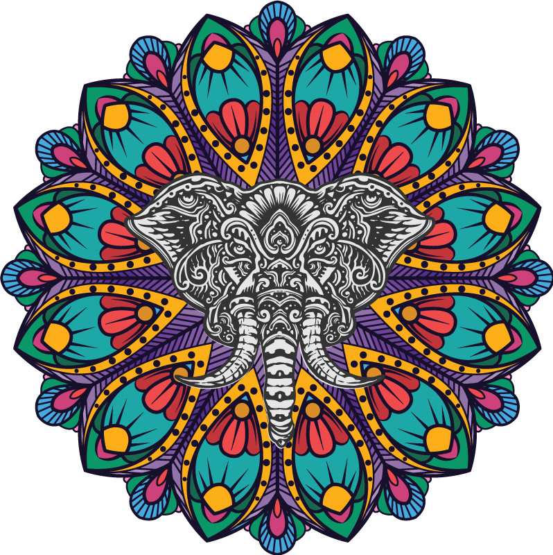 Vinyl teppich tiere mit buntem elefanten mandala - TenStickers