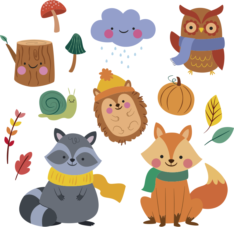 Vinyl teppich tiere mit herbstblumen und tieren - TenStickers