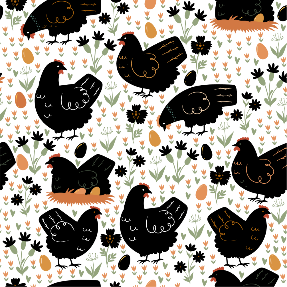 Vinyl teppich tiere schwarz-weiße hühner - TenStickers
