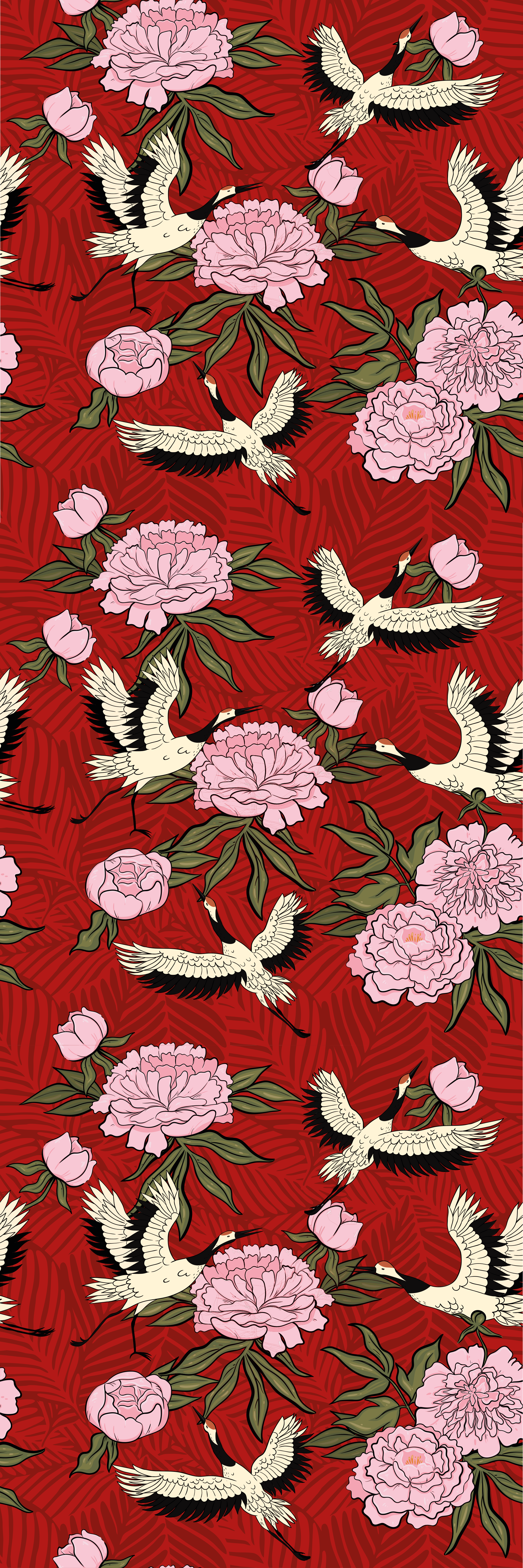 Vinyl teppich tiere mit weißen vögeln auf rotem muster - TenStickers