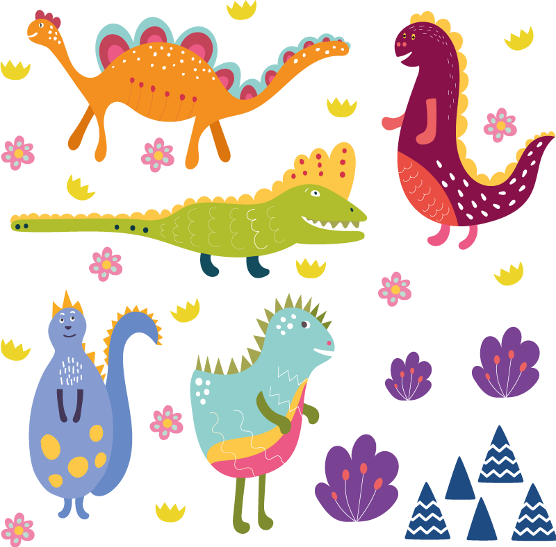Vinyl teppich tiere nordic dinosaurier handgemalt set - TenStickers