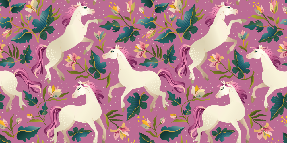 Vinyl teppich tiere im pinken blumenpferd design - TenStickers