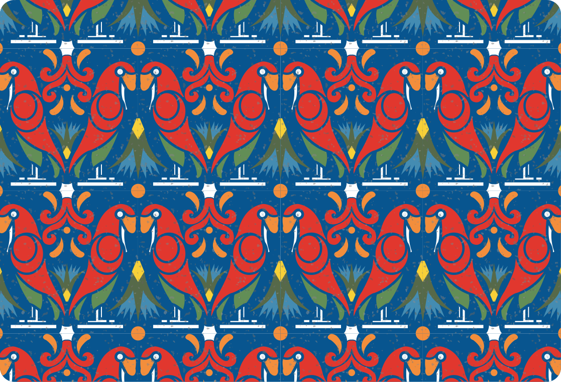 Vinyl teppich tiere florales design auf blauem hintergrund - TenStickers