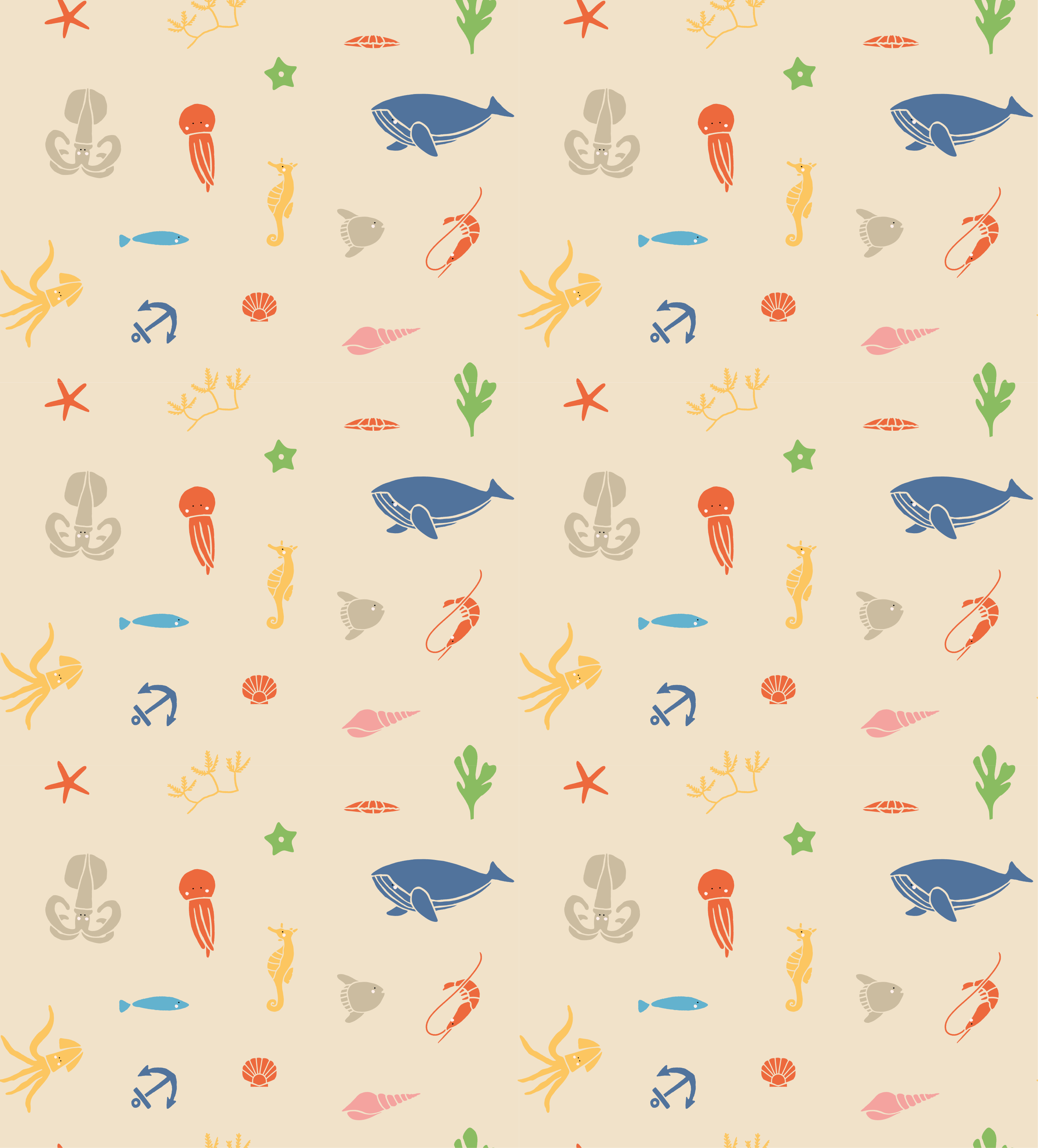Vinyl teppich tiere mit meeresbewohnern auf beige - TenStickers