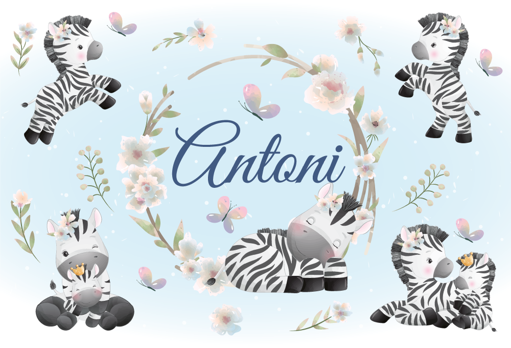 Vinyl teppich tiere mit babyzebras und namen - TenStickers