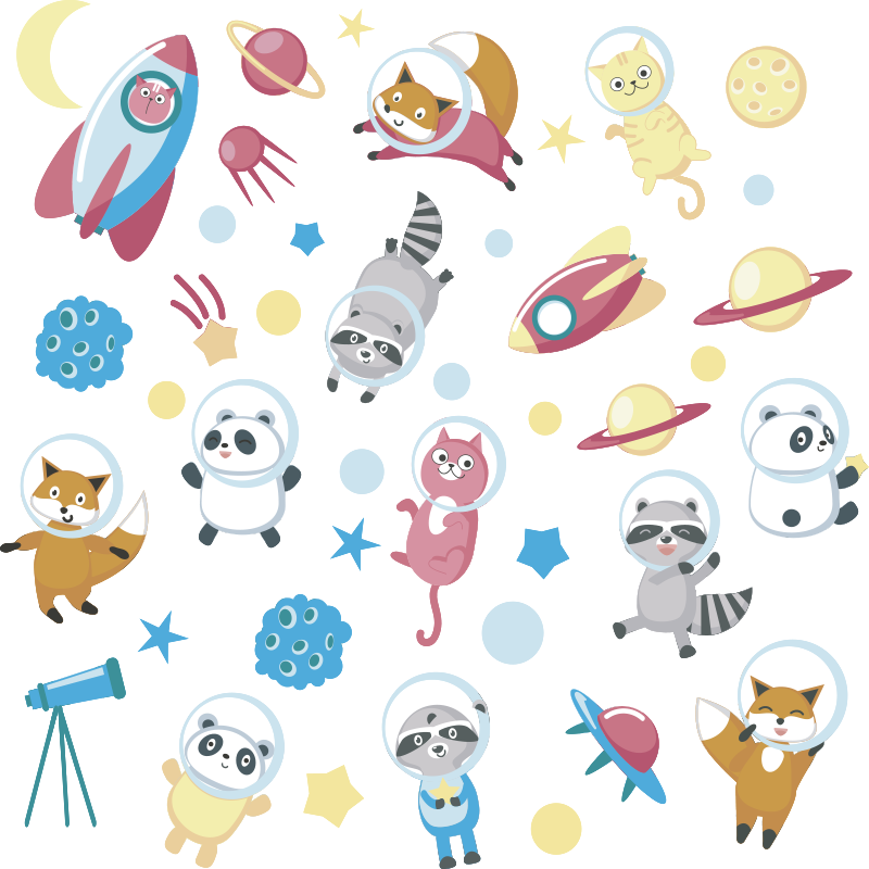 Vinyl teppich tiere mit süßen tierastronauten - TenStickers