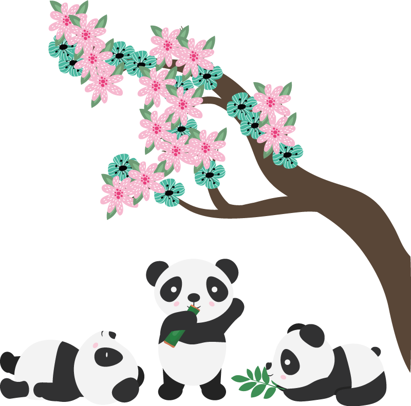 Vinyl teppich tiere verspielt panda clan - TenStickers