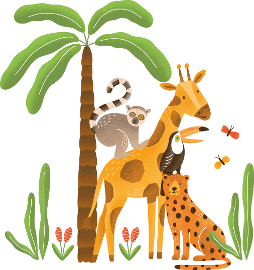 Vinyl teppich tiere im verspielten dschungel-design - TenStickers