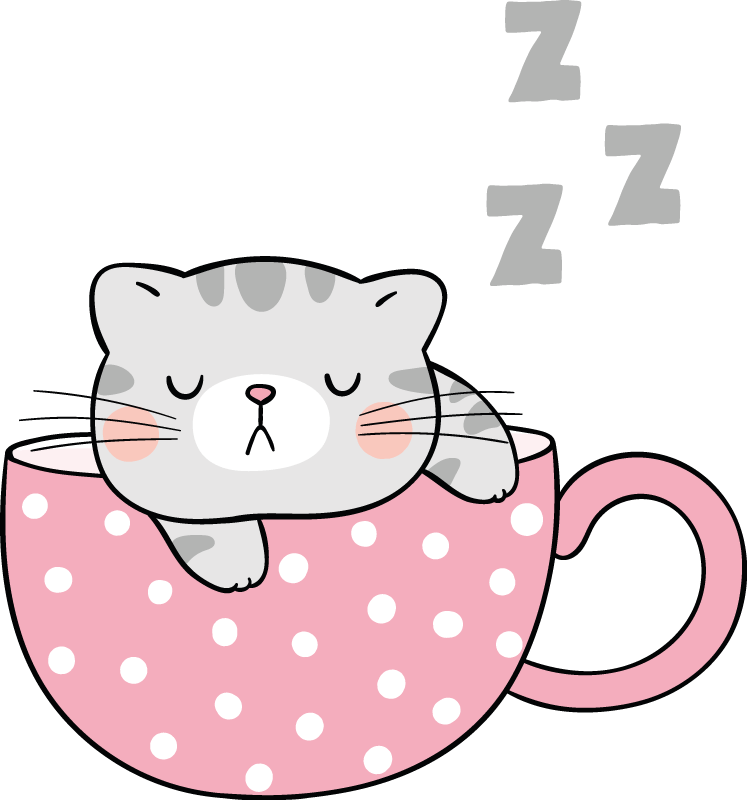 Vinyl teppich tiere mit schlafender katze tasse - TenStickers
