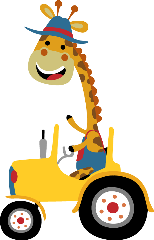 Vinyl teppich tiere glückliche giraffe traktor - TenStickers