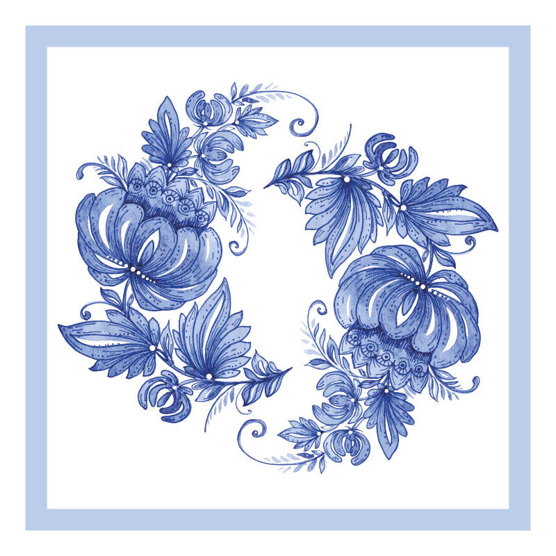 Vinyl teppich blumen im blauen blumenmuster - TenStickers
