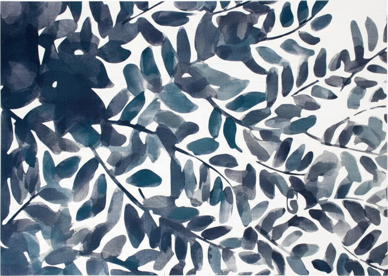 Vinyl teppich blumen mit blauem aquarellblattmuster - TenStickers