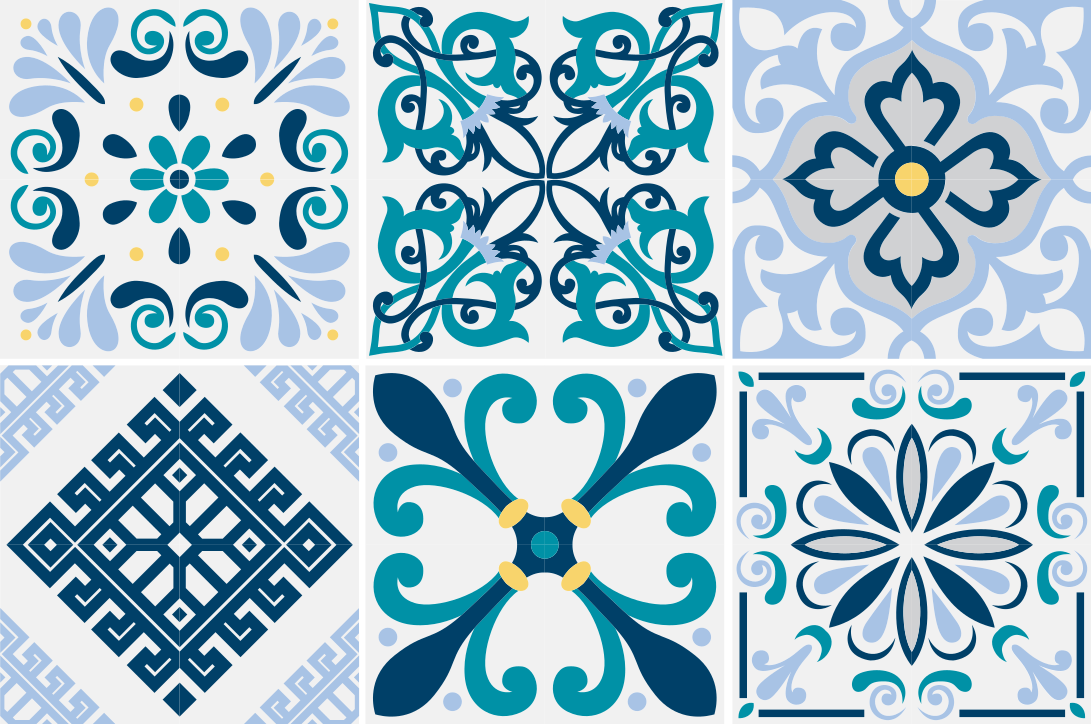 Vinyl teppich küche blaue blumenfliesen - TenStickers