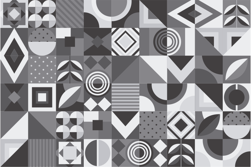 Vinyl teppich bad mit grauen geometrischen fliesen - TenStickers