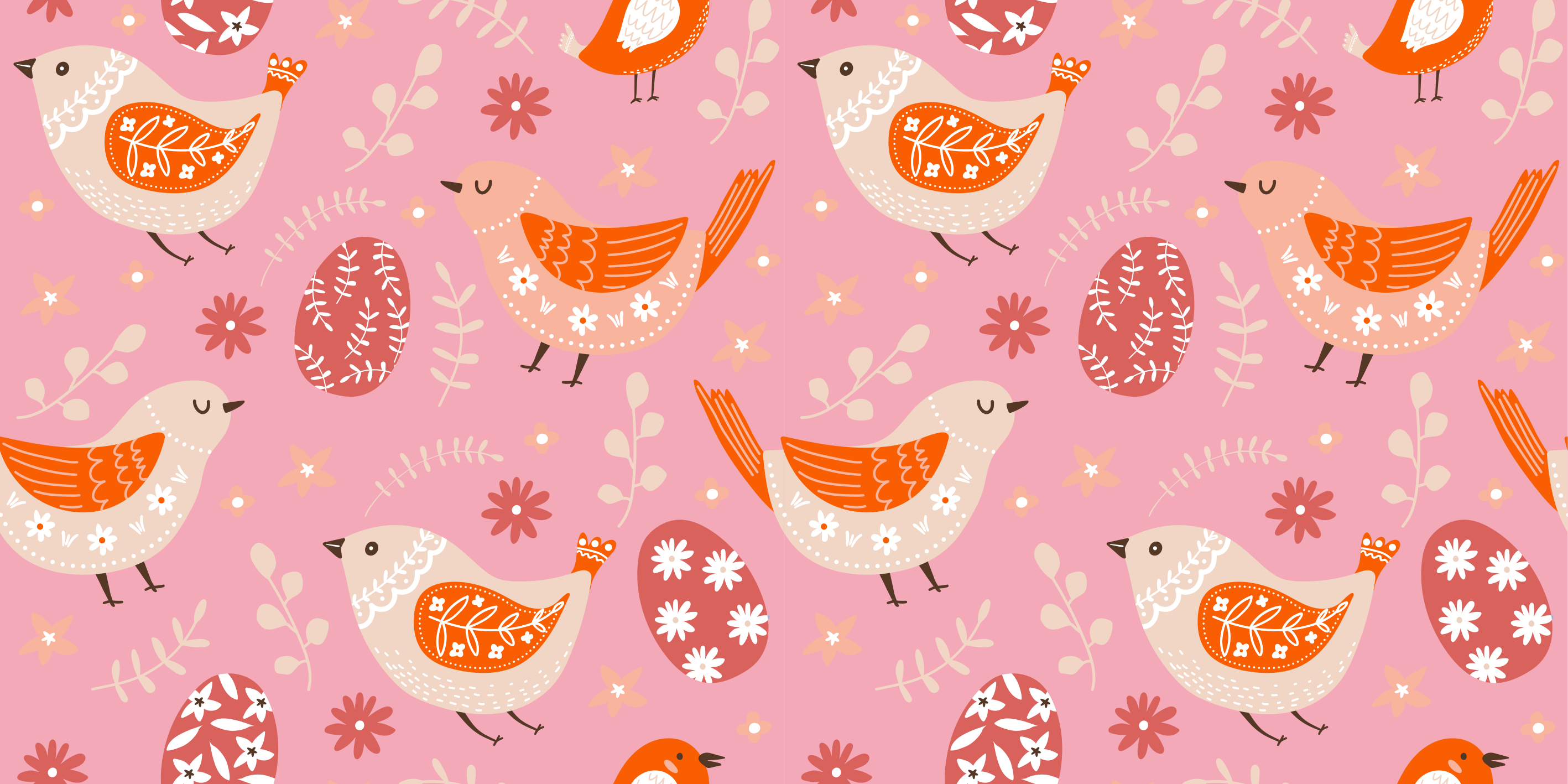 Vinyl teppich blumen mit rosa volkskunstmotiv und vögeln - TenStickers