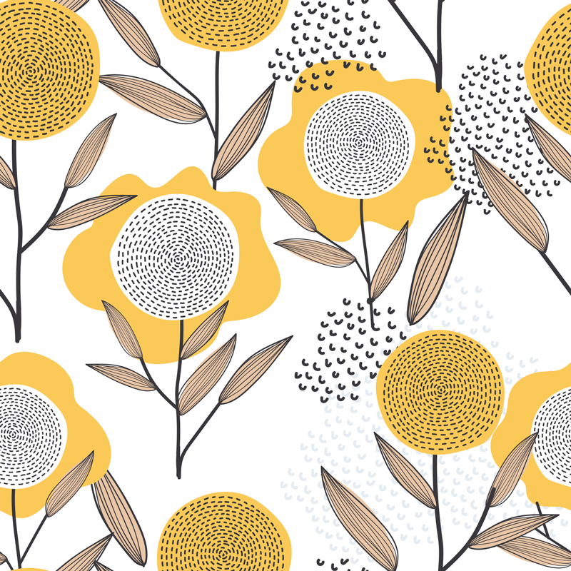 Vinyl teppich blumen gelbes abstraktes blumenmuster - TenStickers