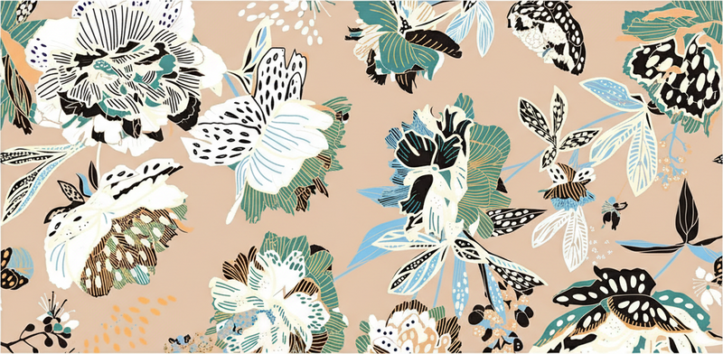 Vinyl teppich wohnzimmer neutrale beige blumen - TenStickers