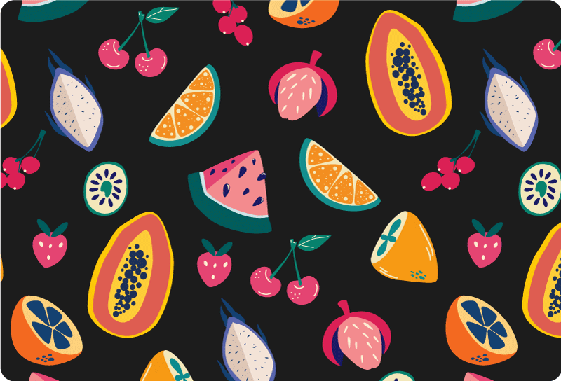 Vinyl teppich natur mit bunten früchten auf schwarz - TenStickers