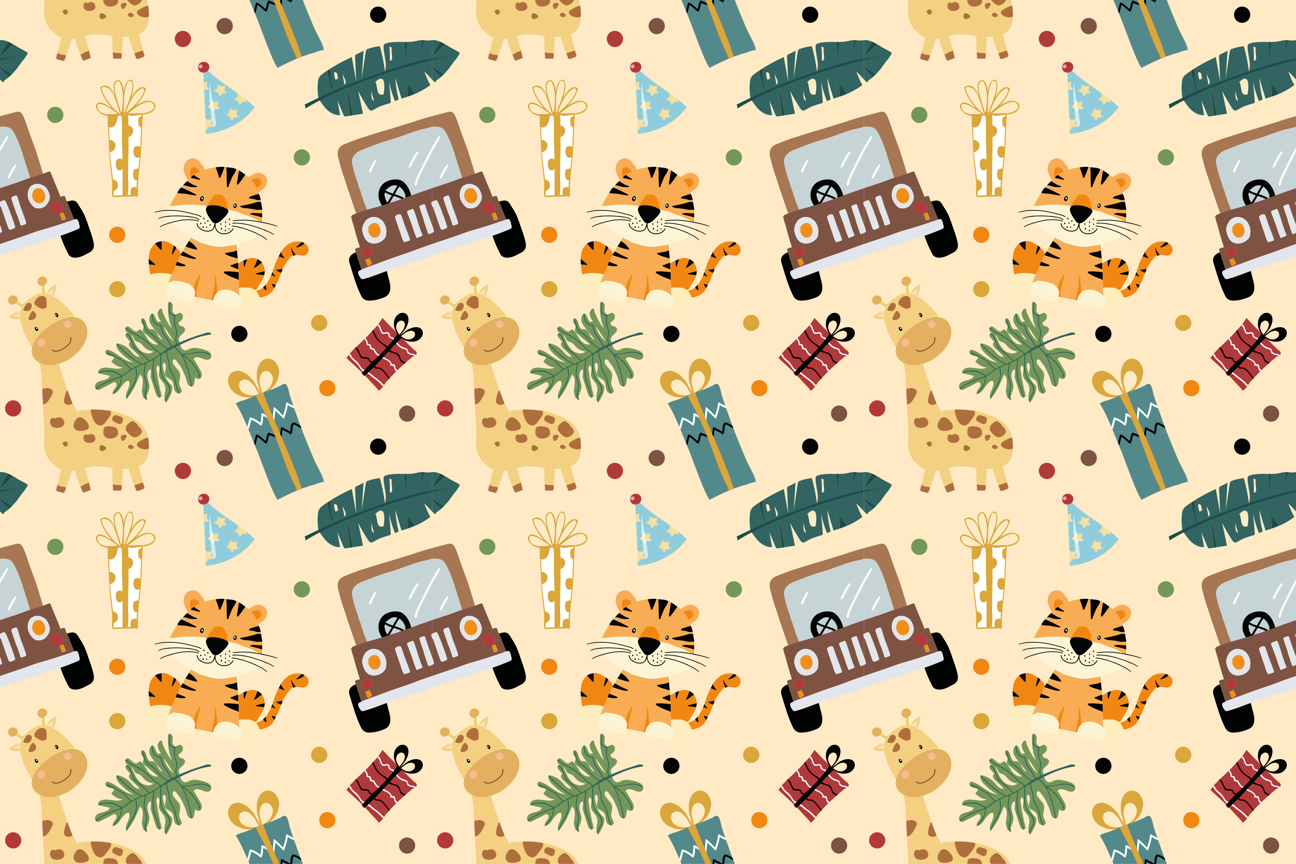 Vinyl teppich natur mit verspielten safari-elementen - TenStickers