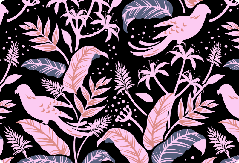 Vinyl teppich blumen mit schwarzen und rosa vögeln - TenStickers