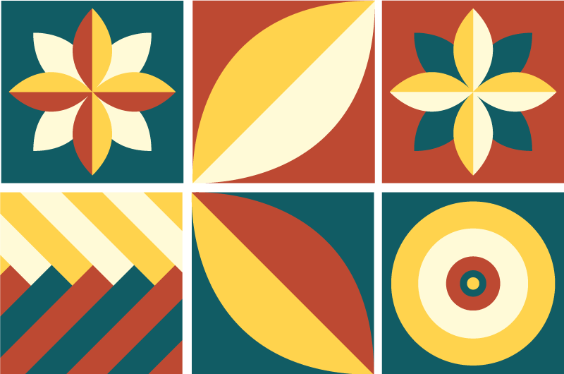 Vinyl teppich geometrisch grün-orange musterfliese - TenStickers