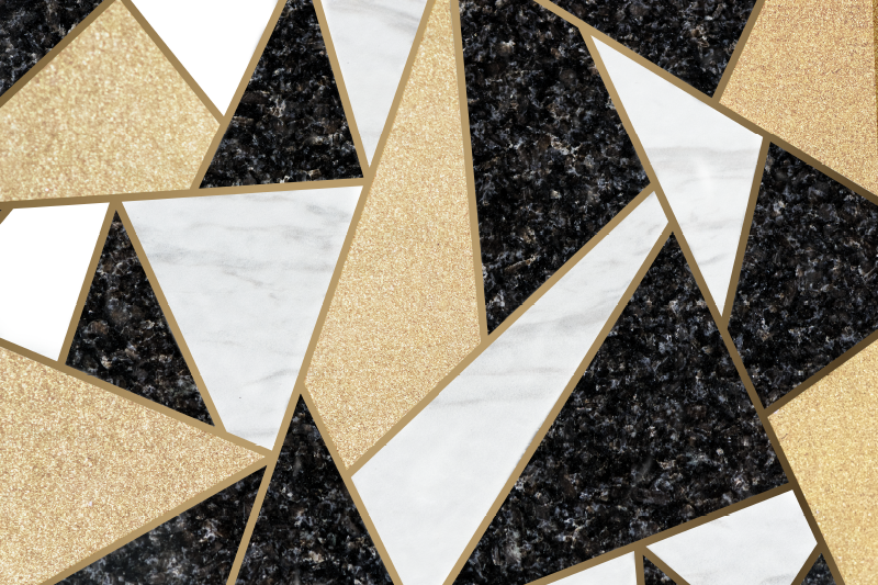 Vinyl teppich geometrisch marmor schwarz-weiß fliesen - TenStickers