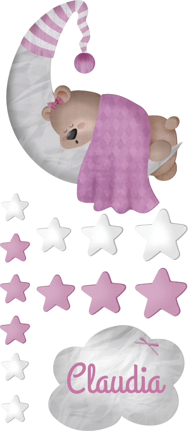 Vinyl teppich kinderzimmer wolken schlafender bär mit namen - TenStickers