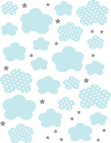 Vinyl teppich kinderzimmer blaue wolken und graue sterne - TenStickers