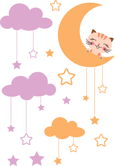 Vinyl teppich kinderzimmer mit katzen-mond-sticker - TenStickers