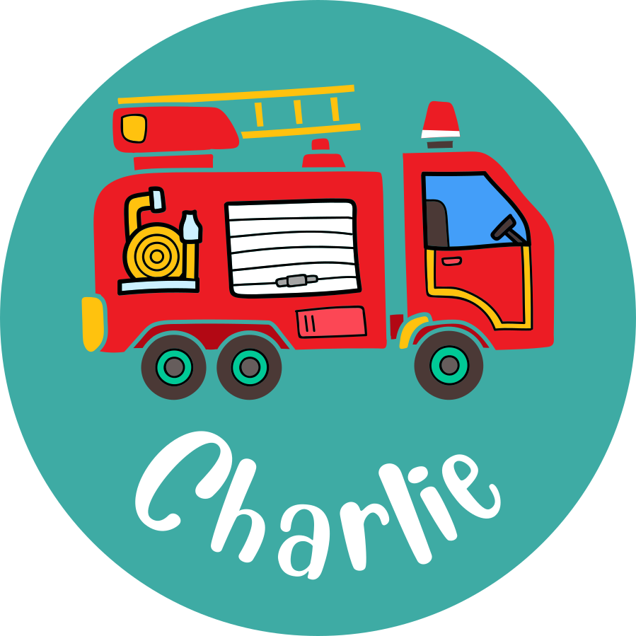Vinyl teppich kinderzimmer personalisierter feuerwehrwagen - TenStickers