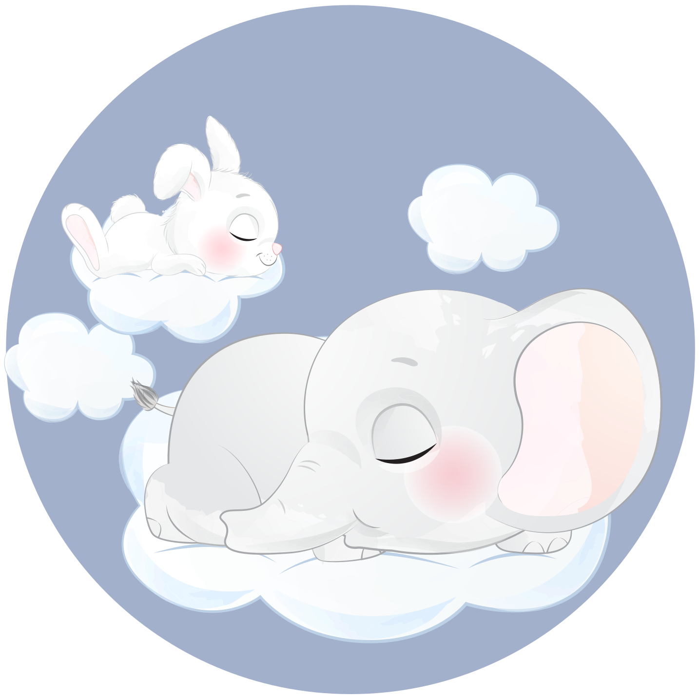 Vinyl teppich kinderzimmer elefant und hase auf wolke - TenStickers