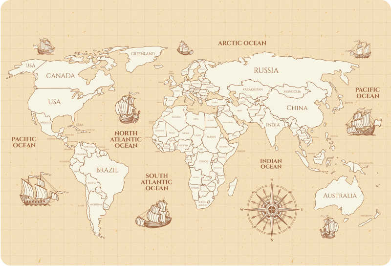 Vinyl teppich weltkarte antike weltkarte mit ländern - TenStickers