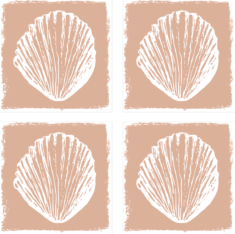 Vinyl teppich bad retro muschel muster beige fliesen - TenStickers