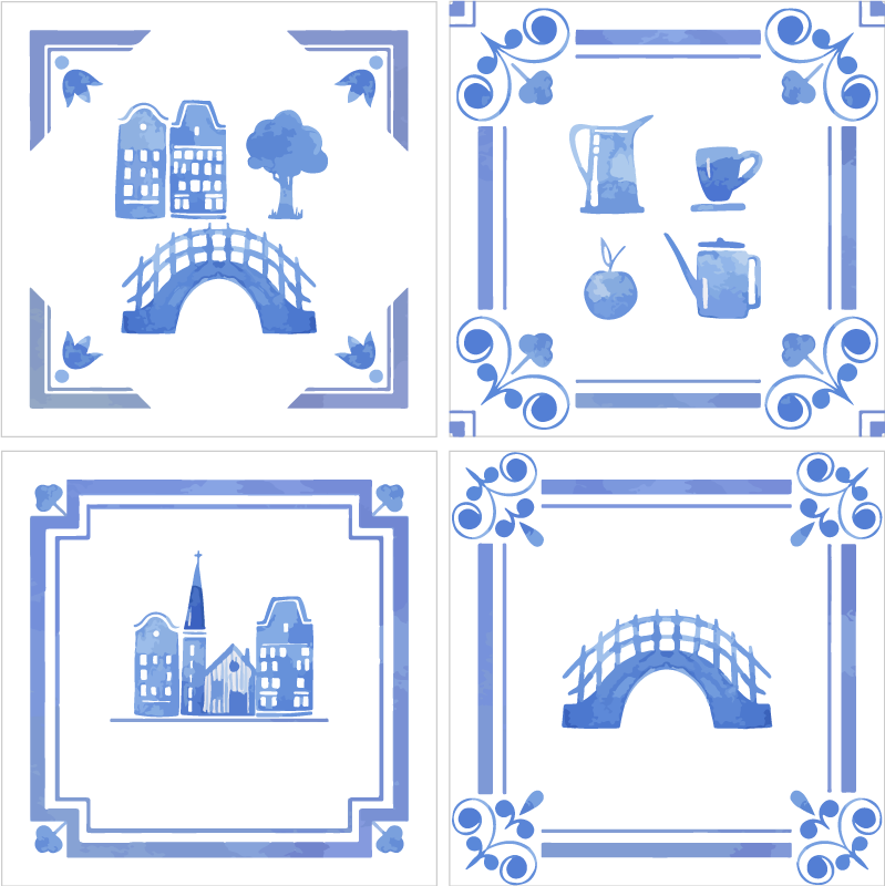 Vinyl teppich küche mit delftware niederländischen häusern - TenStickers