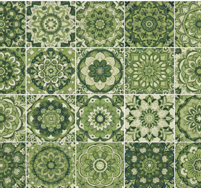 Vinyl teppich küche moosgrüner kaleidoskopeffekt - TenStickers