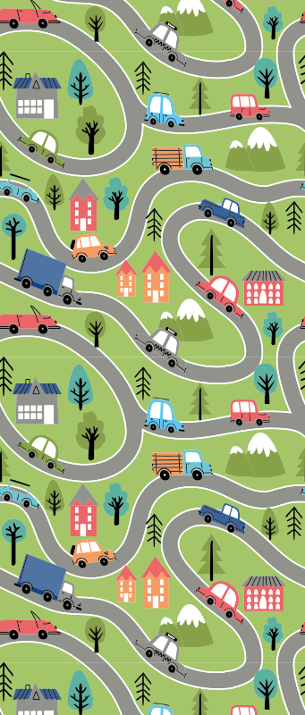 Vinyl teppich schlafzimmer bunte straße mit rennwagen - TenStickers