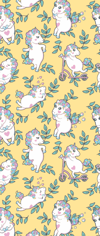 Vinyl teppich schlafzimmer mit süßem einhorn und blättern - TenStickers