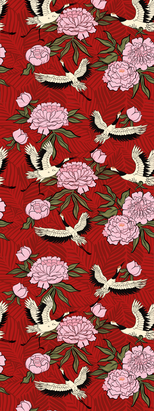 Vinyl teppich schlafzimmer weiße vögel auf rotem muster - TenStickers