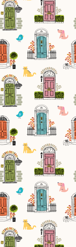 Vinyl teppich schlafzimmer mit tier- und gebäudesymbolen - TenStickers