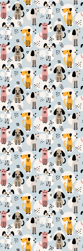 Vinyl teppich schlafzimmer mit bunten hunden auf blau - TenStickers